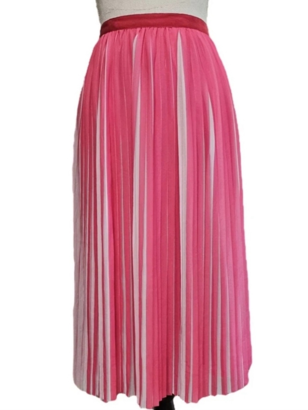 J.Crew white and pink chiffon accordion pleated midi skirt size 8